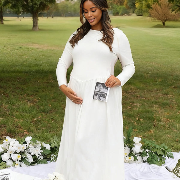 Momnfancy Waist-cinching Ruched Big Swing Baby Shower Maternity Maxi Dress