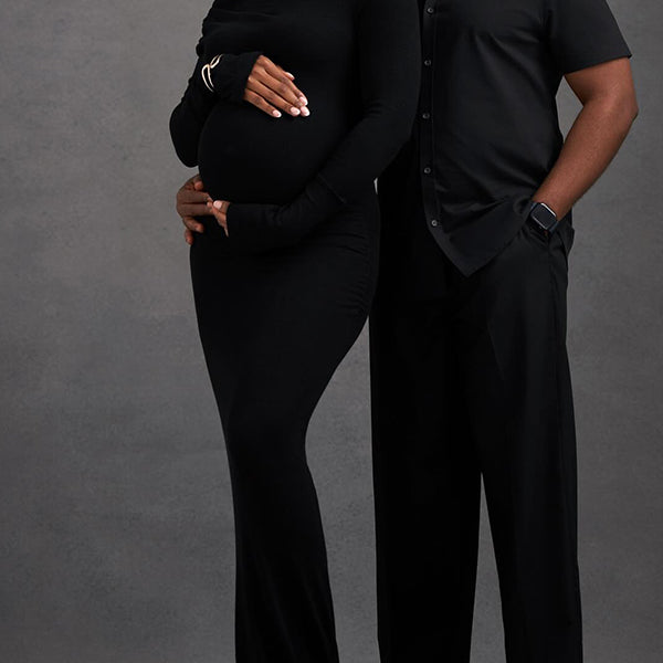 Momnfancy Black Irregular One Shoulder Bodycon Long Sleeve Photoshoot Maternity Maxi Dress