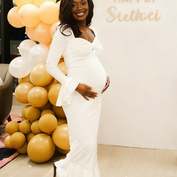 Momnfancy Flare Sleeve Falbala Twist Casual Baby Shower Maternity Jumpsuits
