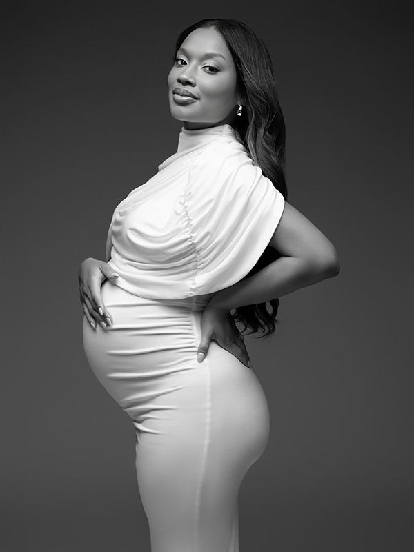 Momnfancy White Ruched Irregular 2-in-1 Bodycon Photoshoot Maternity Midi Dress