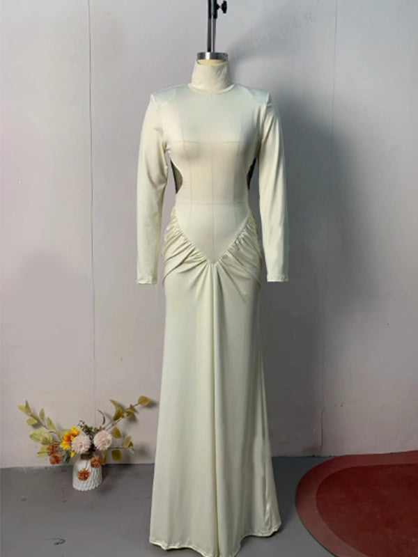 Momnfancy High Neck Cut-out Ruched Splicing Trailing Photoshoot Maternity Maxi Dress