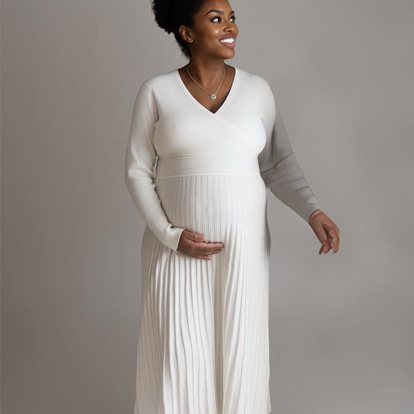 Momnfancy A-Line Knitted Backless Cut-out Ruched Photoshoot Maternity Maxi Dress