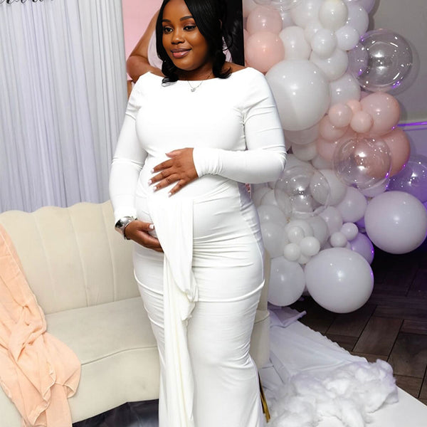 Momnfancy Mermaid Ribbon Waist-cinching Bodycon Photoshoot Maternity Maxi Dress