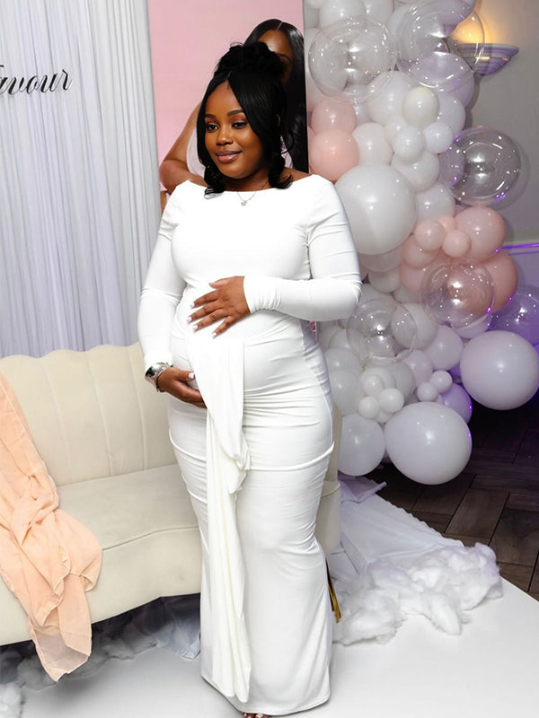 Momnfancy Mermaid Ribbon Waist-cinching Bodycon Photoshoot Maternity Maxi Dress