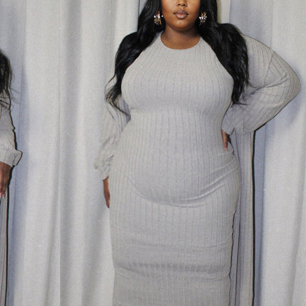 Momnfancy Knitted Set - Matching Loungewear Outfit Casual Maternity Midi Dress