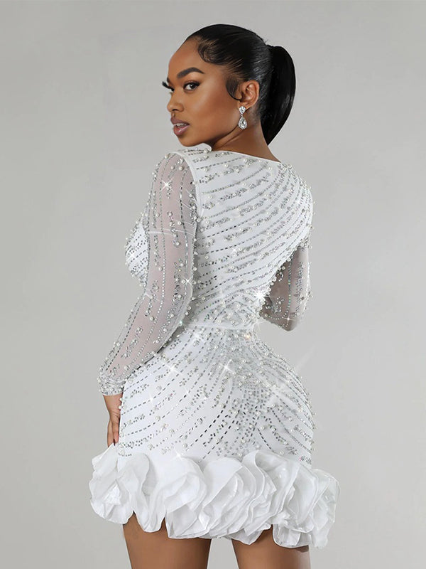 Momnfancy Hotfix Rhinestones Fluffy Maternity Mini Dresses