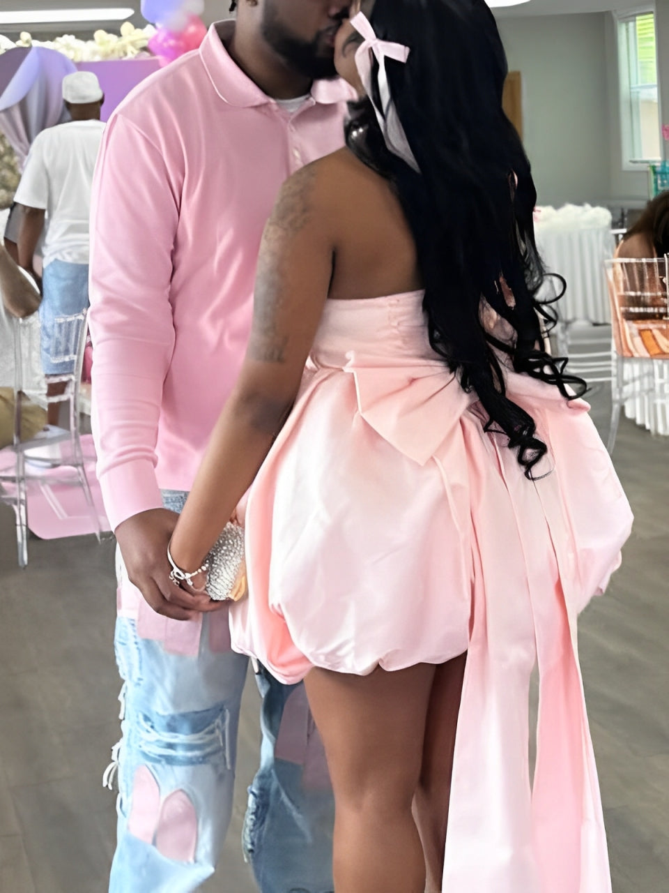 Momnfancy Bowknot Bandeau Cute Baby Shower Maternity Mini Dress