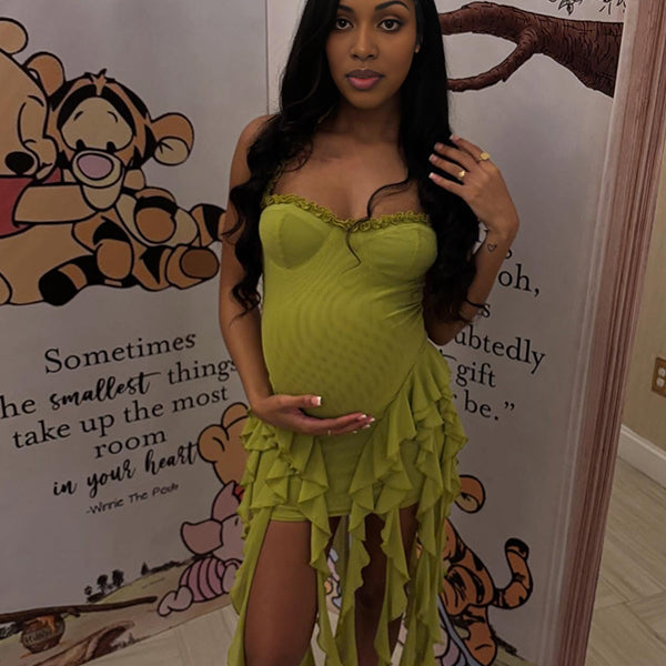 Momnfancy Spaghetti Strap Falbala Bodycon Maternity Mini Dresses
