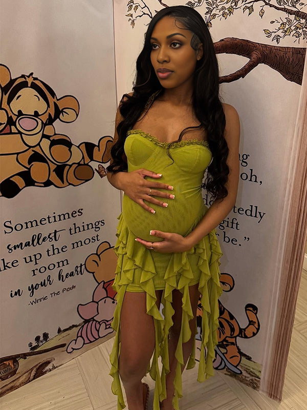 Momnfancy Spaghetti Strap Falbala Bodycon Maternity Mini Dresses