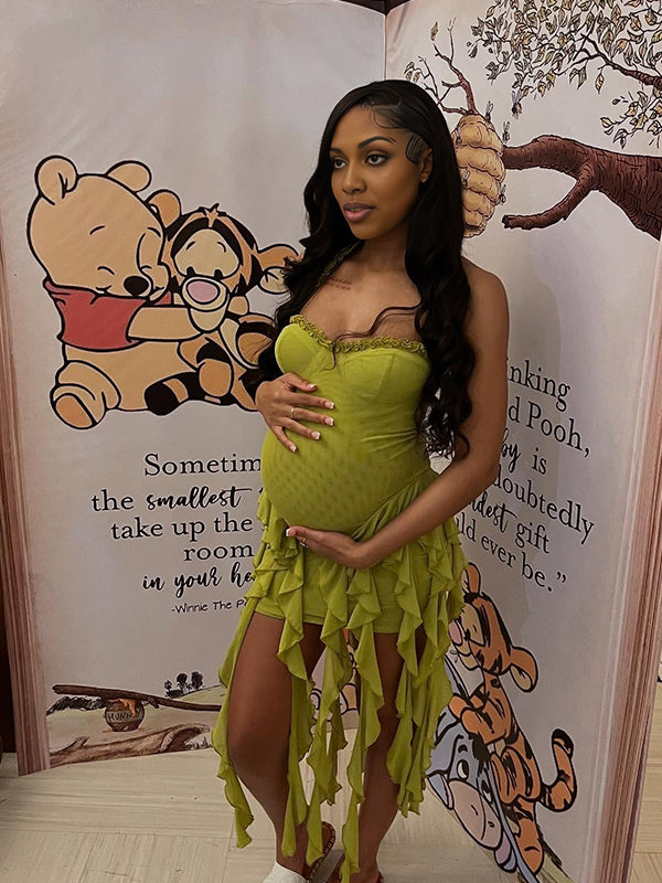 Momnfancy Spaghetti Strap Falbala Bodycon Maternity Mini Dresses