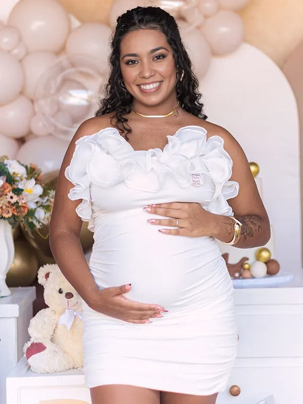 Momnfancy White Ruffle Tulle Splicing Bodycon Bandeau Party Maternity Mini Dress