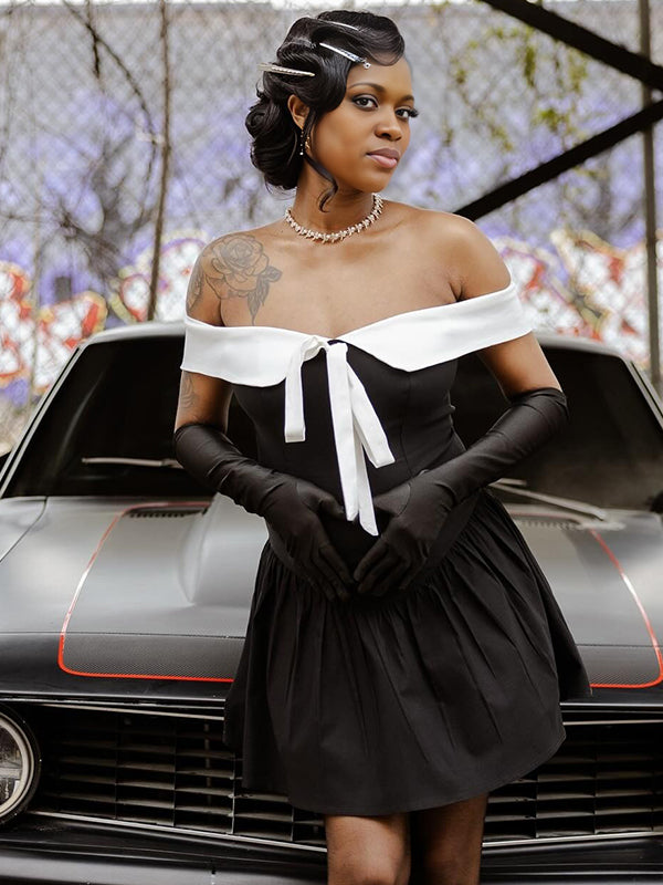 Momnfancy Bowknot Boat Neck Maternity Mini Dresses