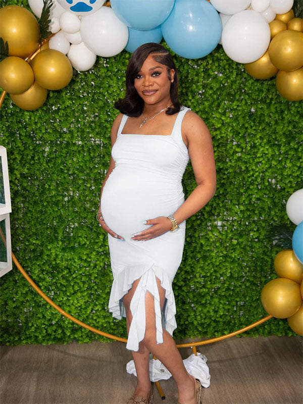 Momnfancy Side Slit Falbala Bodycon Maternity Mini Dresses