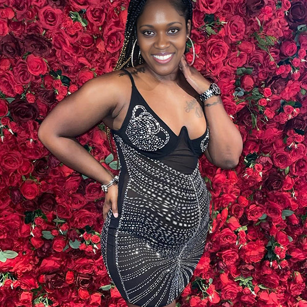 Momnfancy Spaghetti Strap Sparkly Maternity Mini Dress