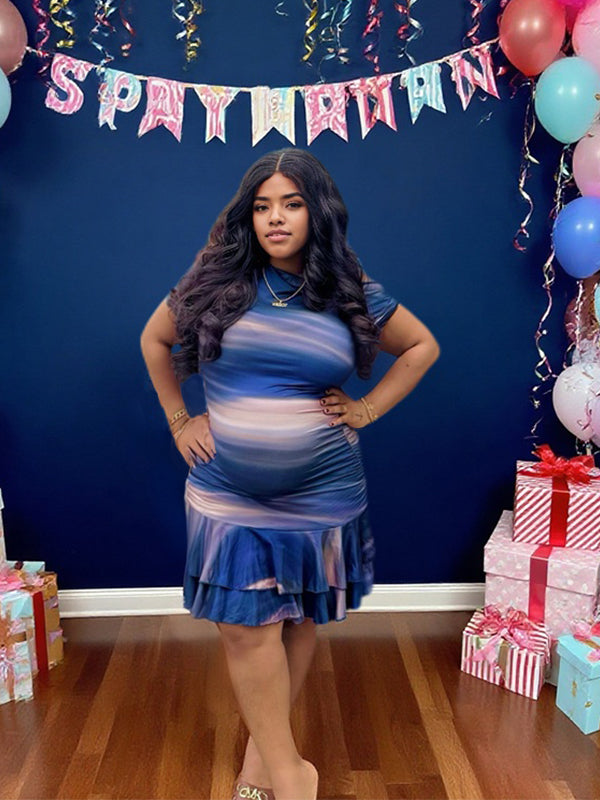 Momnfancy Print Oblique Shoulder Mermaid Bodycon Maternity Mini Dress