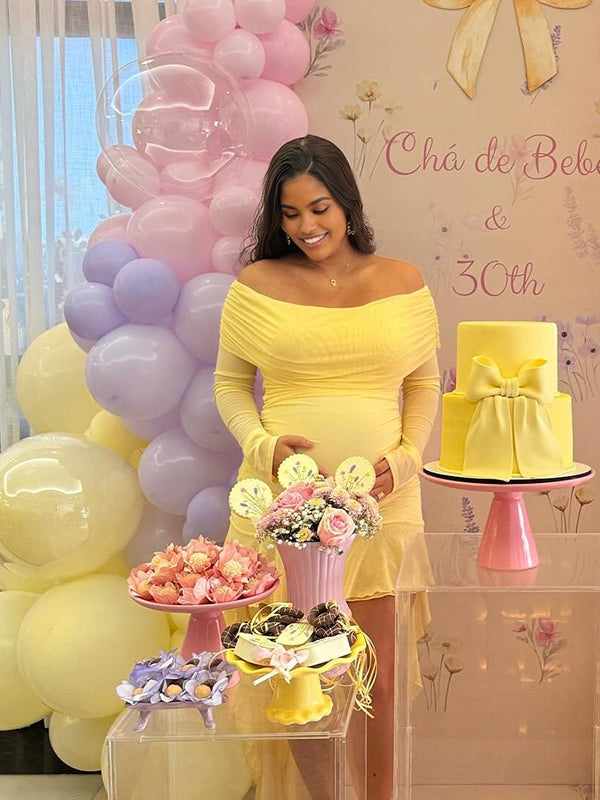 Momnfancy Boat Neck Off Shoulder Ruched Bodycon Baby Shower Long Sleeve Maternity Mini Dress