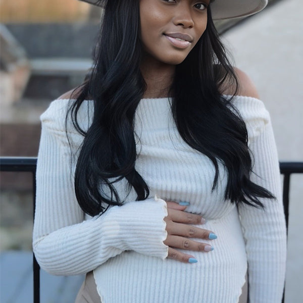 Momnfancy Knitted Boat Neck Bodycon Irregular Photoshoot Maternity Tops