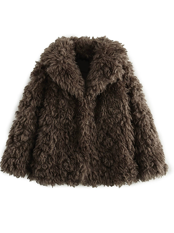 Momnfancy Turndown Collar Faux Fur Vintage Oversized Everyday Maternity Coat