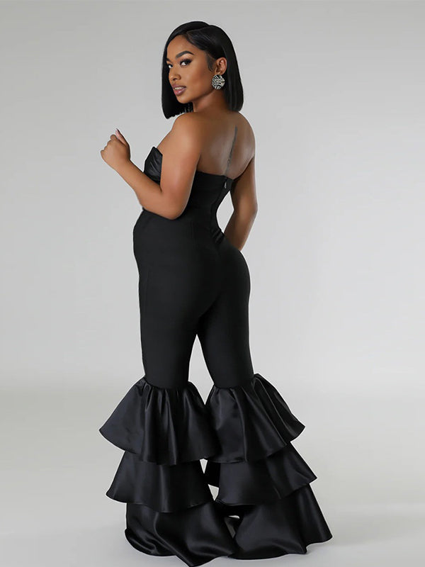 Momnfancy Ruched Floral Tube Top Maternity Jumpsuits