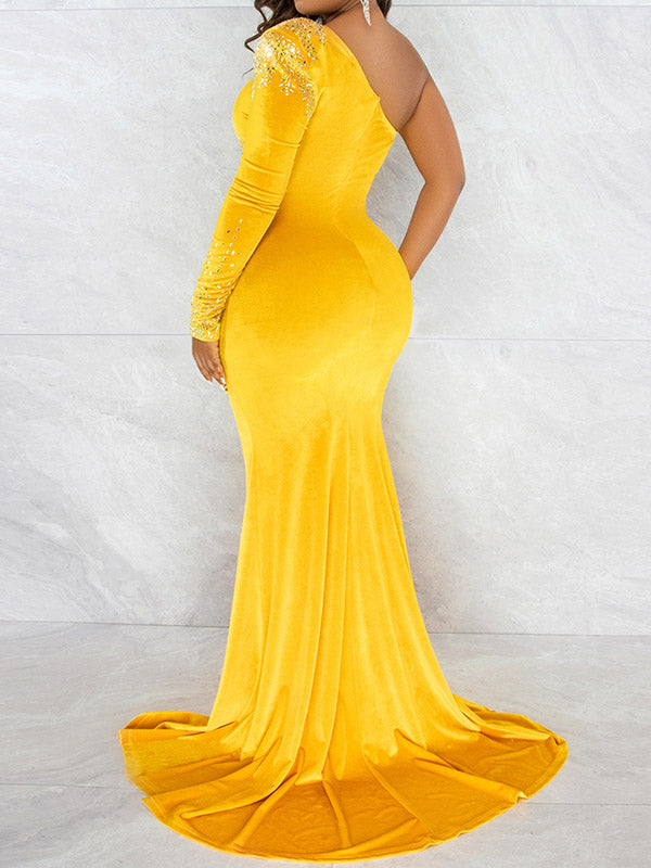 Momnfancy Velvet Side Slit Rhinestones Sparkly Transparent Party Evening Gown Baby Shower Maternity Maxi Dress