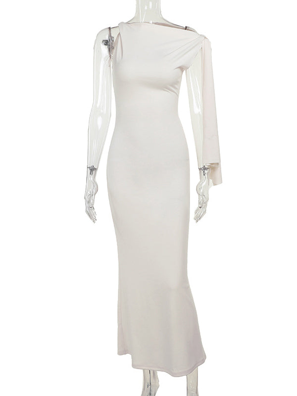 Momnfancy Strap Ties One Shoulder Baby Shower Maternity Maxi Dress