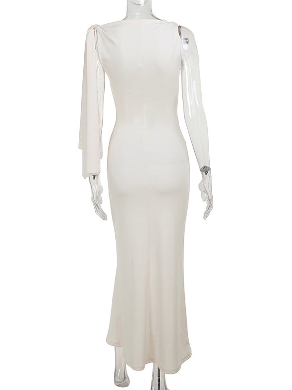 Momnfancy Strap Ties One Shoulder Baby Shower Maternity Maxi Dress