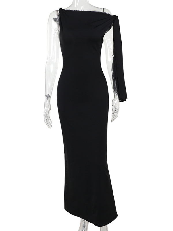 Momnfancy Strap Ties One Shoulder Baby Shower Maternity Maxi Dress