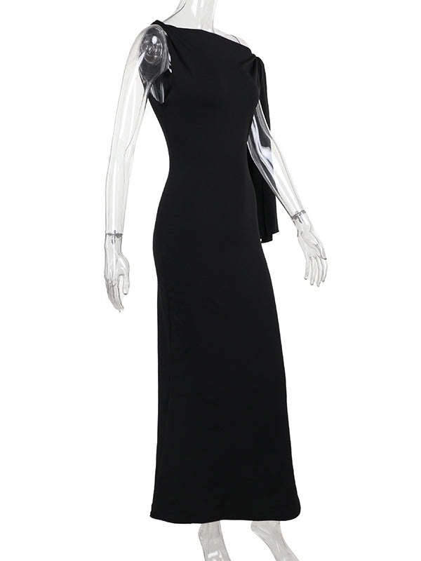 Momnfancy Strap Ties One Shoulder Baby Shower Maternity Maxi Dress