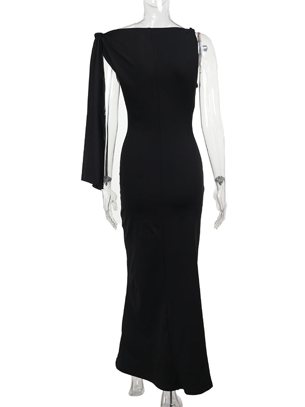 Momnfancy Strap Ties One Shoulder Baby Shower Maternity Maxi Dress