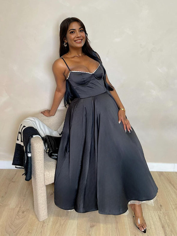 Momnfancy Black Double Layer Tulle Tutu Maternity Maxi Dress