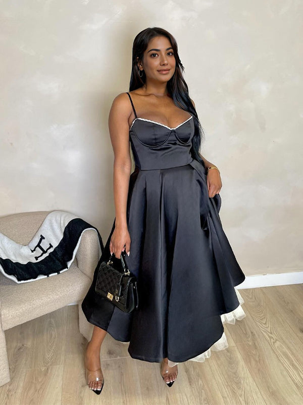 Momnfancy Black Double Layer Tulle Tutu Maternity Maxi Dress