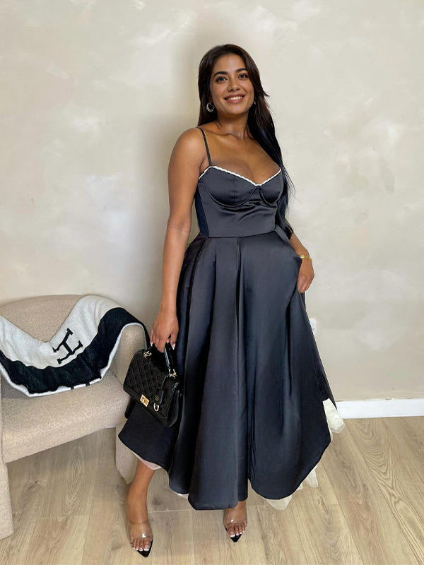 Momnfancy Black Double Layer Tulle Tutu Maternity Maxi Dress