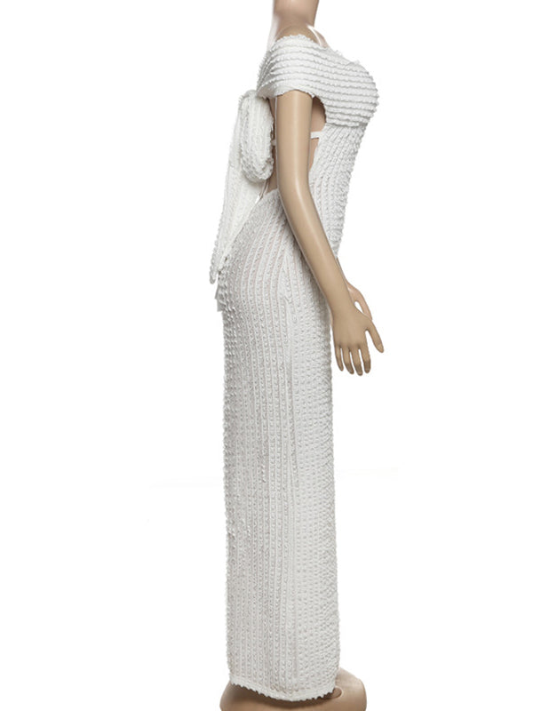 Momnfancy White Off Shoulder Backless Bow Baby Shower Maternity Maxi Dress