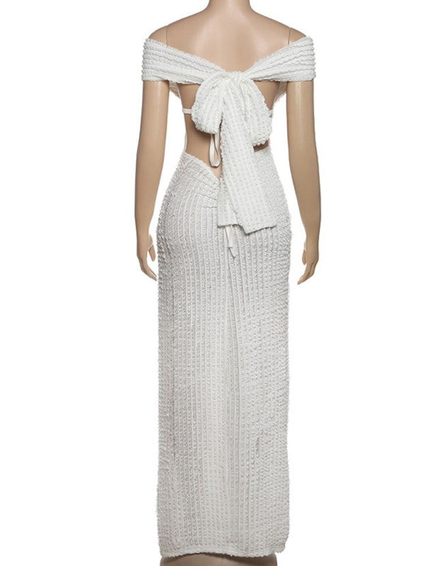 Momnfancy White Off Shoulder Backless Bow Baby Shower Maternity Maxi Dress