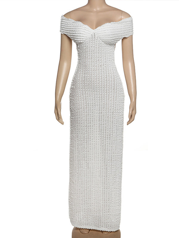 Momnfancy White Off Shoulder Backless Bow Baby Shower Maternity Maxi Dress