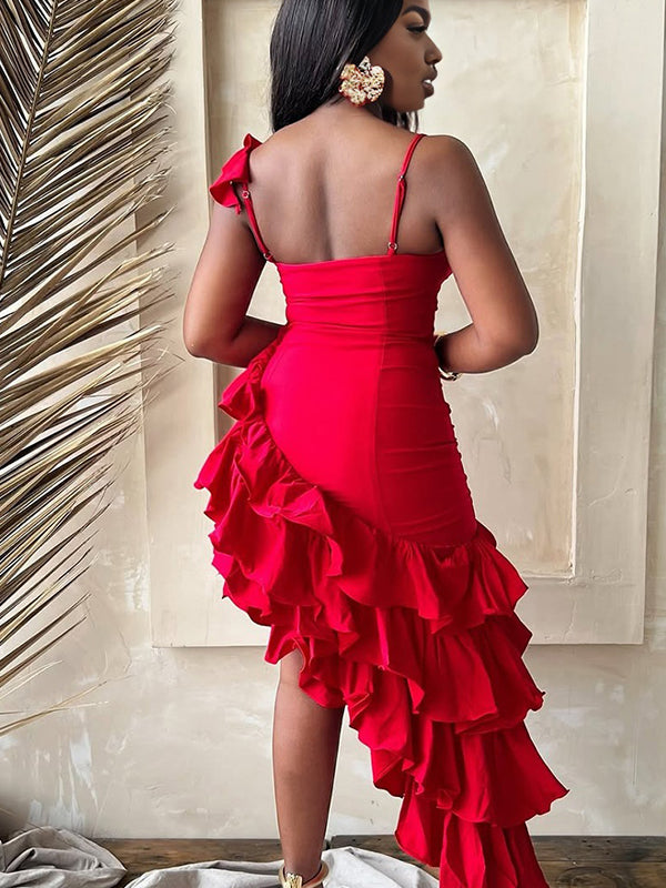 Momnfancy Spaghetti Strap Irregular Peplum Maternity Maxi Dresses