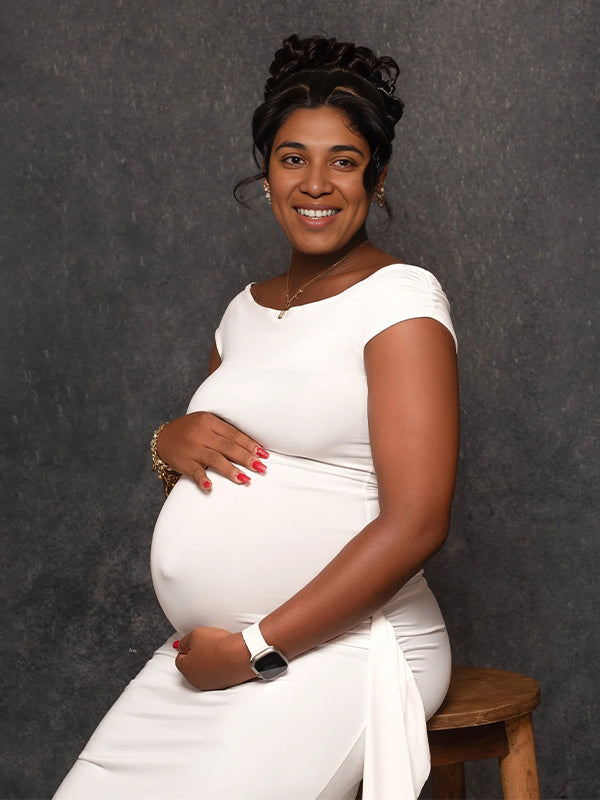 Momnfancy Off Shoulder Side Draped Ruched Photoshoot Maternity Maxi Dress