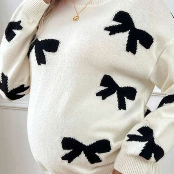 Momnfancy Apricot Oversize Knit Bow Maternity Sweater Top