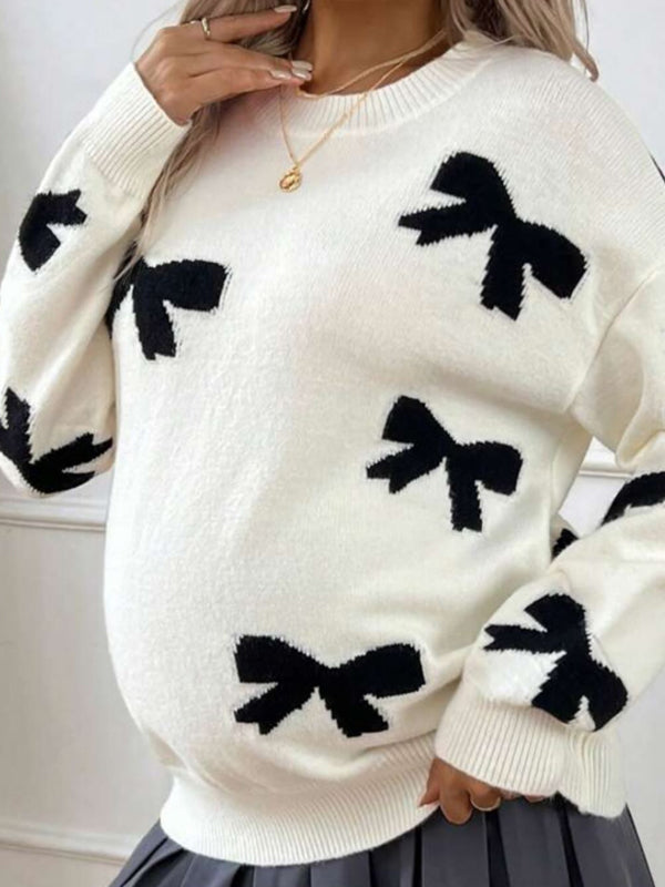 Momnfancy Apricot Oversize Knit Bow Maternity Sweater Top