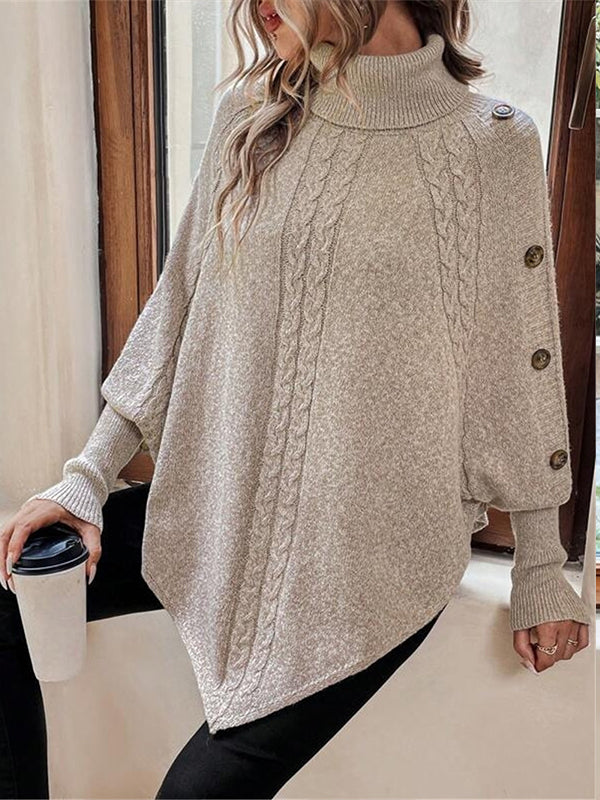 Momnfancy Khaki Oversize Solid Color Buttons Maternity Sweater Top