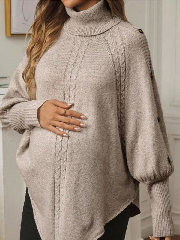 Momnfancy Khaki Oversize Solid Color Buttons Maternity Sweater Top