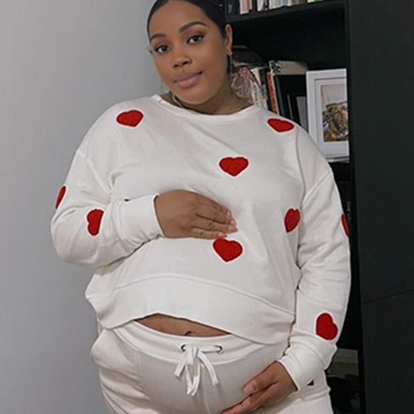 Momnfancy White Heart Oversized Streetwear Maternity Pullover Sweater