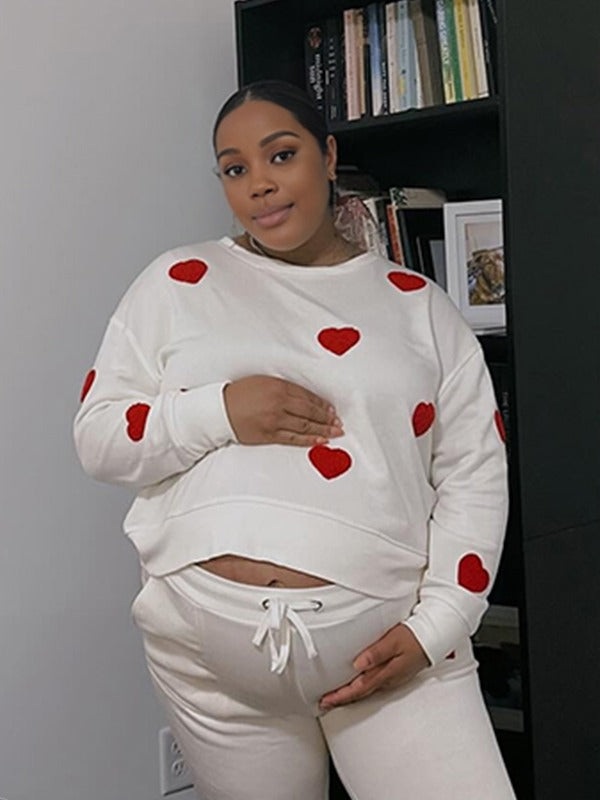 Momnfancy White Heart Oversized Streetwear Maternity Pullover Sweater