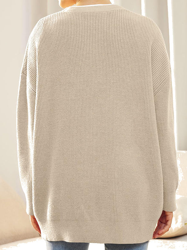 Momnfancy White Knit Buttons Oversize Maternity Sweater Top