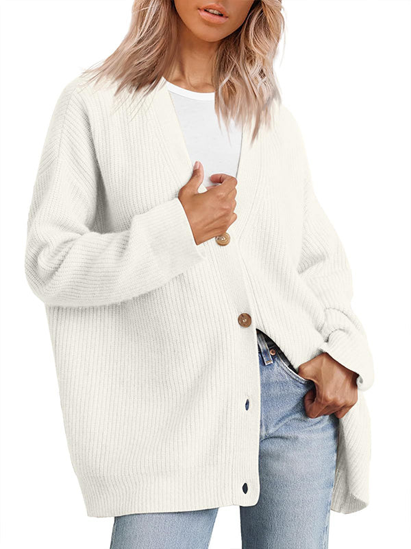 Momnfancy White Knit Buttons Oversize Maternity Sweater Top