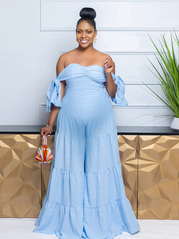Momnfancy Bowknot Boat Neck Maternity Jumpsuits