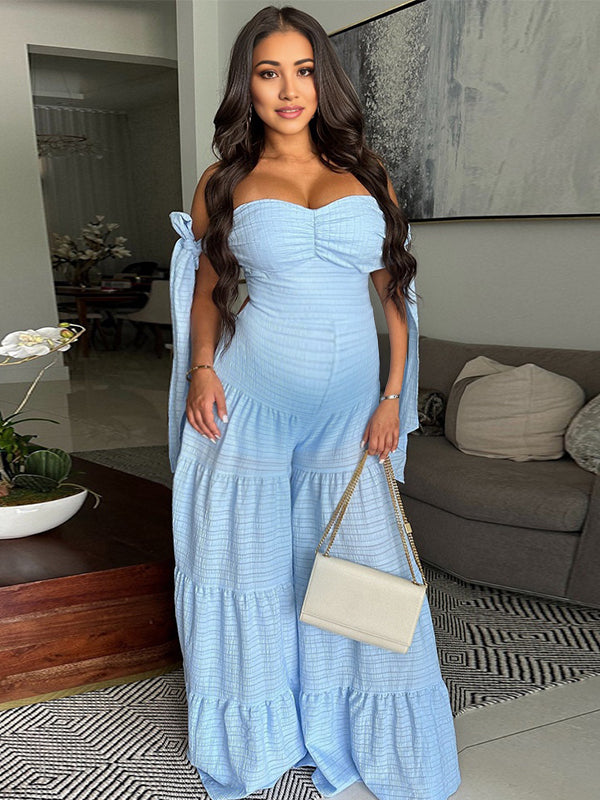 Momnfancy Bowknot Boat Neck Maternity Jumpsuits
