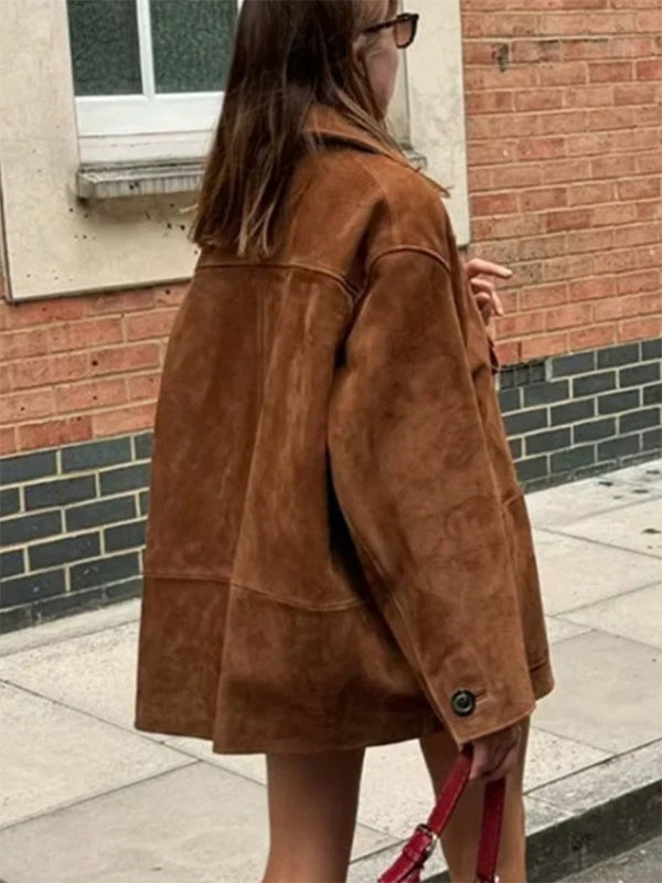 Momnfancy Turndown Collar Shirt Jacket Oversized Pocket Coat Street Style Maternity Maxi Dress