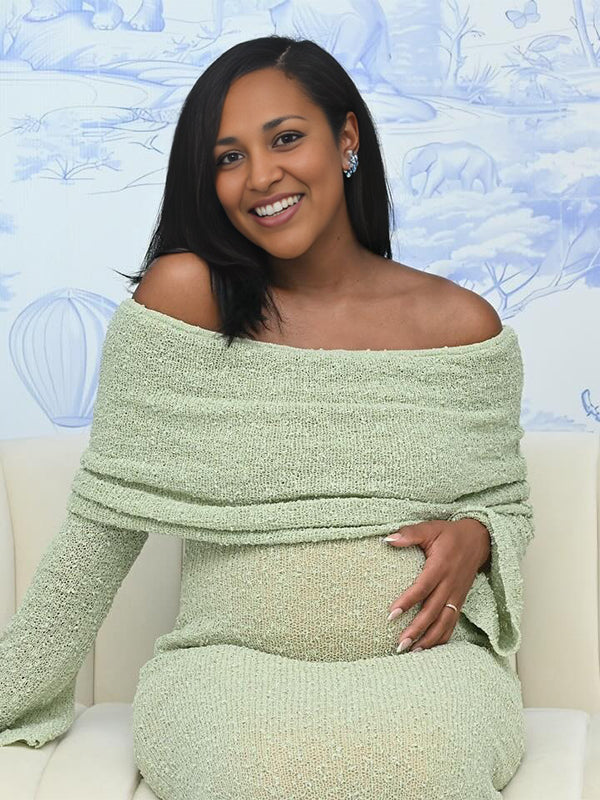 Momnfancy Green Knit Off Shoulder Baby Shower Maternity Maxi Dress