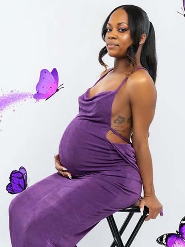 Momnfancy Solid Color Backless Bodycon Photoshoot Maternity Maxi Dress